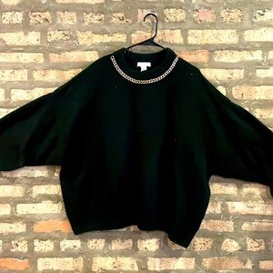 H&M Black with Gold Chain Neck Moch Turtleneck Sweater